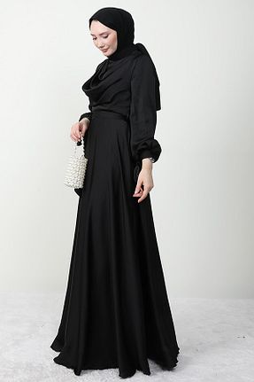لباس مجلسی حجاب مشکی زنانه Boyundan Bağlamalı GİYZAMİLA - کد 928970300