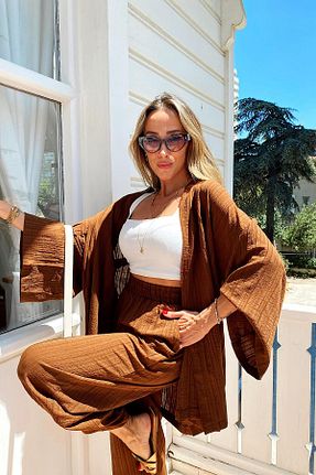 ست بالاتنه و پائین تنه قهوه ای زنانه رگولار Butik Gardrop - کد 929032250