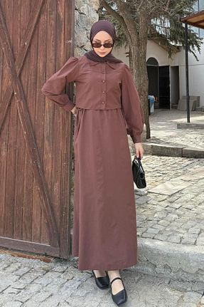 لباس حجاب قهوه ای اورسایز lamelif - کد 929053284
