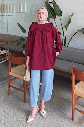 تونیک حجاب زرشکی زنانه پنبه ای lamelif - کد 929212447