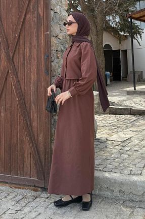 لباس حجاب قهوه ای اورسایز lamelif - کد 929053284