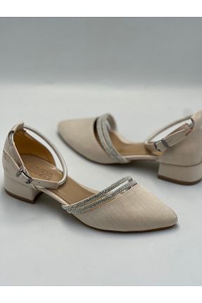 کفش پاشنه بلند کلاسیک طلائی زنانه پنبه GÜLERSHOES - کد 929075262