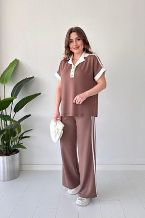 ست بالاتنه و پائین تنه قهوه ای زنانه بافتنی MaziButik - کد 929227181