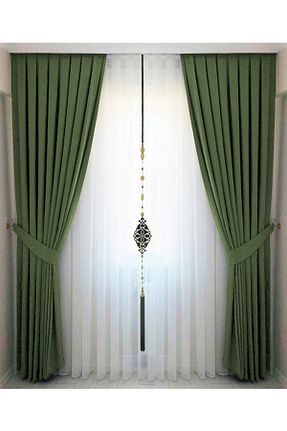 پرده زمینه سبز پلی استر İ.D İpek Dokuma - کد 104426289