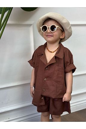 ست بالاتنه و پائین تنه قهوه ای بچه گانه کتان bohemiankids baby wear - کد 929243030