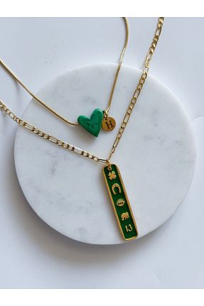 گردنبند جواهر سبز زنانه روکش طلا CHARMLUCKY - کد 929133037