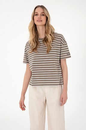 تیشرت قهوه ای زنانه اورسایز U.S. Polo Assn. - کد 929157550