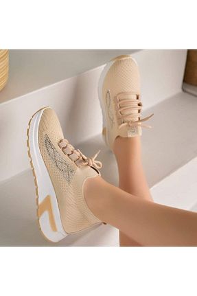 کفش اسنیکر بژ زنانه بند دار SPORT SHOES CENTER - کد 835569751