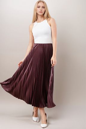 دامن زرشکی زنانه ساتن Caddebostan Moda - کد 929163721