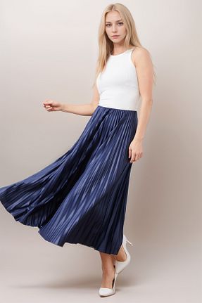 دامن سرمه ای زنانه ساتن Caddebostan Moda - کد 929163715