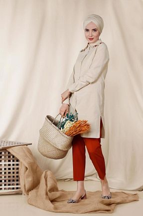 تونیک حجاب بژ زنانه پنبه ای Alvina - کد 874939848