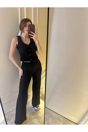 ست بالاتنه و پائین تنه مشکی زنانه بافتنی Chamakh - کد 929183801