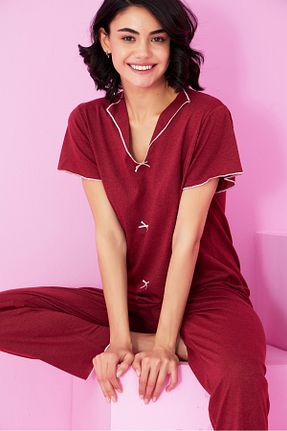 ست لباس راحتی زرشکی زنانه ساده Siyah İnci - کد 929187100