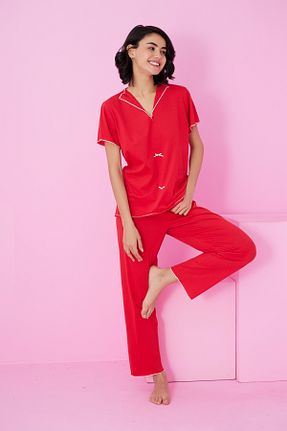 ست لباس راحتی قرمز زنانه ساده Siyah İnci - کد 929187072