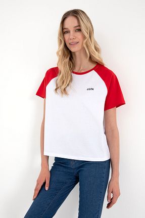 تیشرت قرمز زنانه یقه دوچرخه U.S. Polo Assn. - کد 929179798