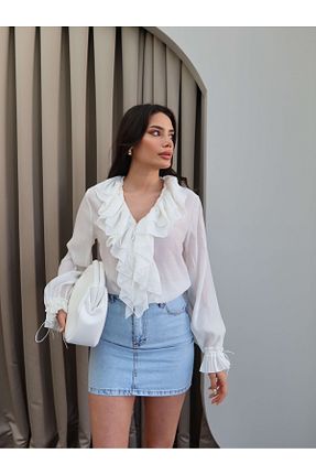 پیراهن سفید زنانه ریلکس فیت ESRAHELVACI - کد 929189745