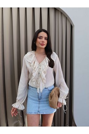پیراهن بژ زنانه ریلکس فیت ESRAHELVACI - کد 929189715