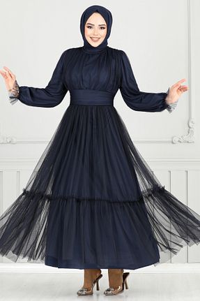 لباس مجلسی حجاب سرمه ای زنانه یقه ایستاده ModaMerve - کد 929195308