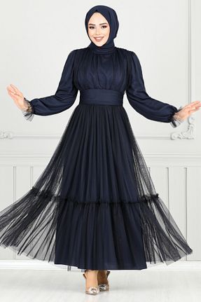 لباس مجلسی حجاب سرمه ای زنانه یقه ایستاده ModaMerve - کد 929195308