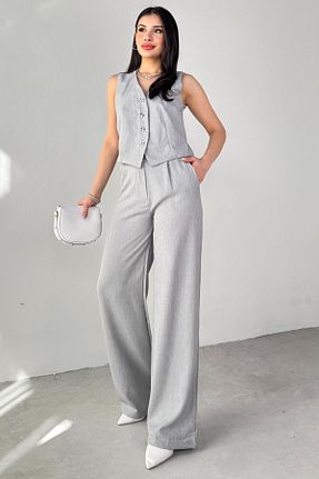 ست بالاتنه و پائین تنه طوسی زنانه کتان Cappmoda - کد 929192047