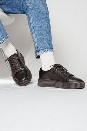 کفش اسنیکر قهوه ای مردانه چرم اصل Tetri - کد 891706976