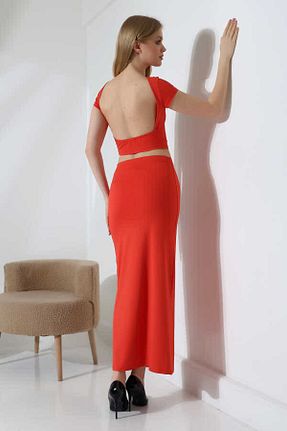 دامن زرشکی زنانه لیکرا MOSRANİC - کد 929208793