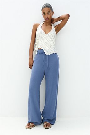 شلوار آبی زنانه کتان Pull & Bear - کد 929211481
