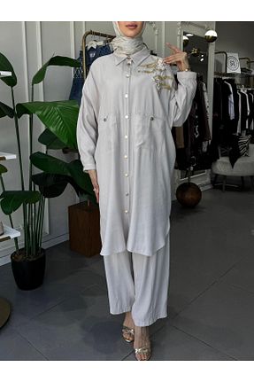 ست بالاتنه و پائین تنه نباتی زنانه بافتنی Ghisa - کد 929208801