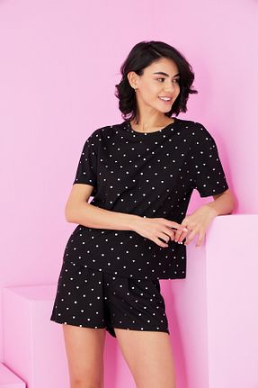 ست لباس راحتی مشکی زنانه چاپی Siyah İnci - کد 929219171