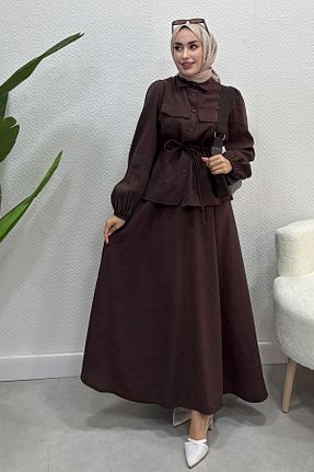 ست بالاتنه و پائین تنه حجاب قهوه ای زنانه Relaxed Tesettür Diyarı - کد 835911690