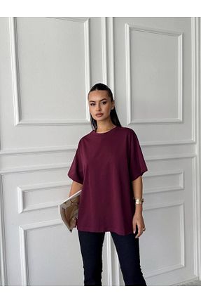 تیشرت زرشکی زنانه گشاد Girl - کد 929228361