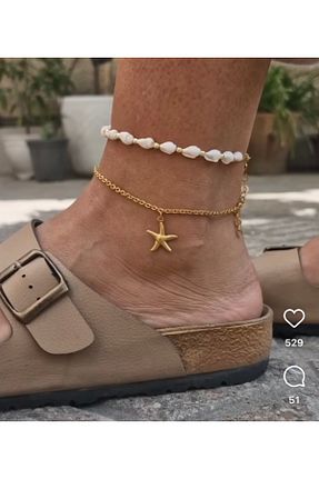 خلخال جواهر زرد زنانه استیل (فولاد) Hoop jewelery - کد 929251784