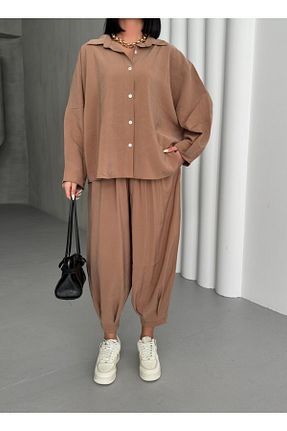 ست بالاتنه و پائین تنه قهوه ای زنانه بافتنی LOKADI - کد 929247235