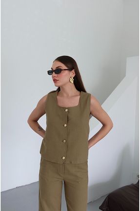 ست بالاتنه و پائین تنه خاکی زنانه بافتنی Laluvia - کد 929265806