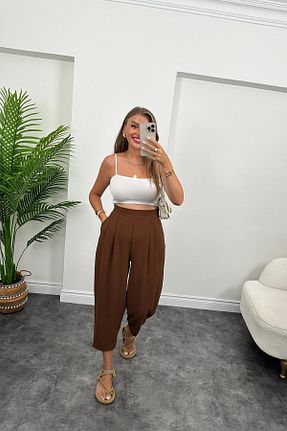 شلوار قهوه ای زنانه کتان db didem butik - کد 929282710