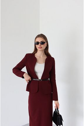 ست بالاتنه و پائین تنه زرشکی زنانه بافتنی Laluvia - کد 929273761