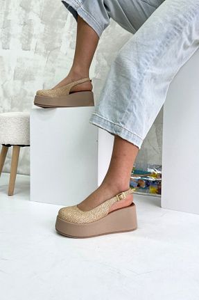 کفش پاشنه بلند پر بژ زنانه پاشنه متوسط (5-9 سانتی متر) inizio - کد 929481737
