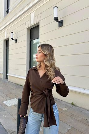 بلوز قهوه ای زنانه ساده mylove - کد 929295678