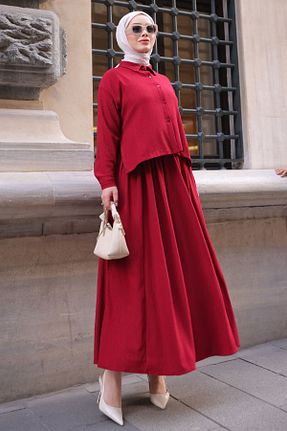 ست بالاتنه و پائین تنه حجاب زرشکی زنانه رگولار İmajButik - کد 904044793