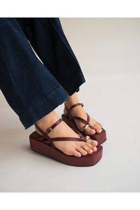 صندل زرشکی زنانه پاشنه پر PELİN
