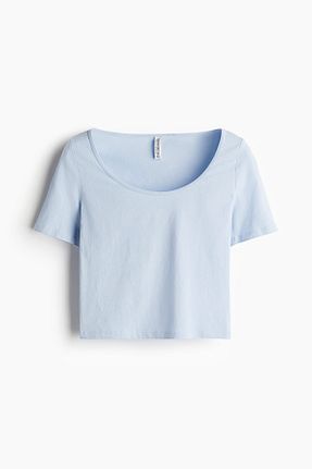 تیشرت آبی زنانه یقه دوچرخه H&M - کد 929354619