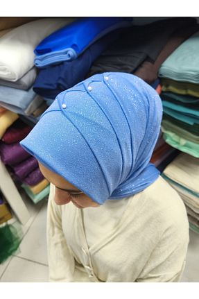 روسری آبی کرپ ساتن ابریشم Gülnur tasarım - کد 929401651