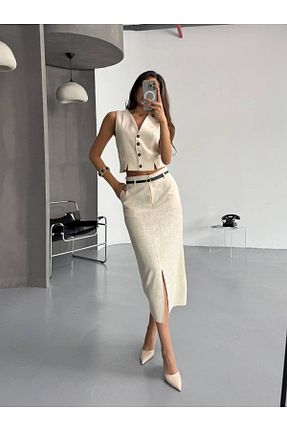 ست بالاتنه و پائین تنه بژ زنانه بافتنی LOSHORA - کد 929410189
