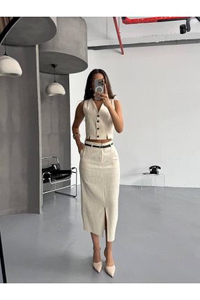 ست بالاتنه و پائین تنه بژ زنانه بافتنی LOSHORA - کد 929410189