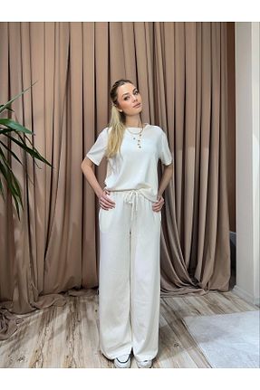 ست بالاتنه و پائین تنه سفید زنانه بافتنی Genel Markalar - کد 929167100