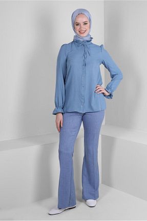 شلوار پارچه ای آبی زنانه بلند Alvina - کد 802434210