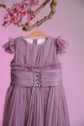 لباس مجلسی و فارغ التحصیلی بنفش بچه گانه آستین ژولیده/ چروک Pina Kids - کد 929434112
