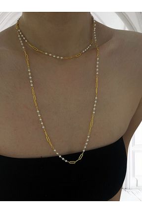 گردنبند جواهر زرد زنانه مروارید Hoop jewelery - کد 929425446