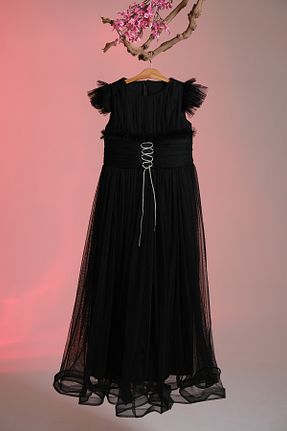 لباس مجلسی و فارغ التحصیلی مشکی بچه گانه آستین ژولیده/ چروک Pina Kids - کد 929432831