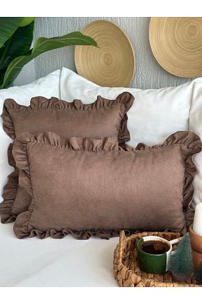 کوسن و روکش کوسن قهوه ای مخمل Decamor home - کد 286319550